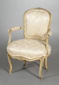 Louis XV Style Gold and Cream Painted Fauteuil en Cabriolet