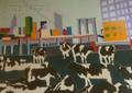 Framed Color Silkscreen Print on Paper Landscape with Cows and Manhattan Skyline in the Distance Cows Promenade