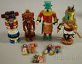 Four Kachinas and Six Small Beaded Dolls