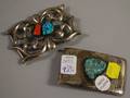 Two Silver and Turquoise Belt Buckles