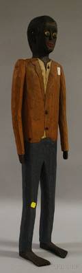 Folk Carved and Painted Wooden Articulated Figure of a Black Man
