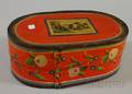 Scandinavian Polychrome Painted Oval Wooden Lapsided Wedding Box with Cover