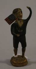 Small Folk Carved and Polychrome Painted Wooden Figure of Child with American Flag