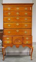 Queen Anne Carved Pine Flattop Highboy