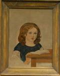 Late 19th Century American School Oil on Canvas Portrait of a Girl Reading