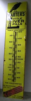 Large Carters Little Liver Pills Enameled Metal Advertising Wall SignThermometer