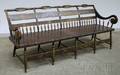 Pennsylvania Black and Polychrome Paintdecorated Wooden Arrowback Bench with Scroll Arms
