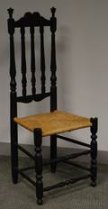 Blackpainted Wooden Bannisterback Side Chair with Rush Seat