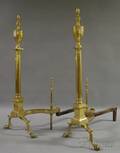 Pair of Cast Brass Philadelphiastyle Urn Finial Columnar Andirons