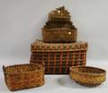Four Northeast Painted and Stampdecorated Woven Splint Basketry Items