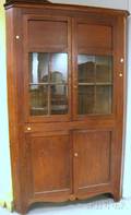 Glazed Walnut FourDoor Corner Cupboard