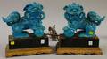 Pair of Chinese Pottery Foo Dogs on Stands