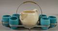 Stangl Art Pottery White Pitcher and Six Blue Cups