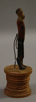 Carved and Painted Wooden Articulated Dancing Monkey on Spoolturned Stand