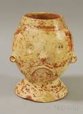 PreColumbian Polychrome Footed Effigy Jar with Human Mask