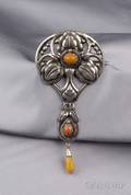 Arts  Crafts Silver and Amber Brooch Kay Bojesen