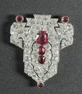 Art Deco Platinum Spinel and Diamond Brooch