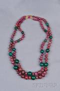 18kt Gold Ruby and Green Onyx Bead DoubleStrand Necklace