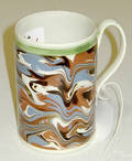 Mocha mug with green incised rim and blue