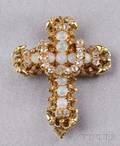 Antique Opal and Diamond Cross Pendant