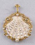Antique 18kt Gold Shell and Pearl Pendant Tiffany  Co