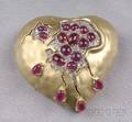 18kt Gold Ruby and Diamond Pomegranate Heart Brooch Salvador Dali Henryk Kaston