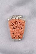 Art Deco Platinum Coral and Diamond Clip