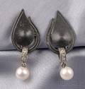 Cultured Pearl and Diamond Earpendants Attributed to GT Marsh