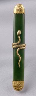 Antique 14kt Gold and Nephrite Snake Brooch