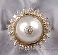 14kt Gold Natural Pearl and Diamond Ring