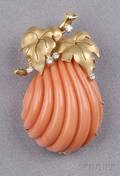 18kt Gold Coral and Diamond PendantBrooch