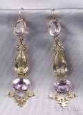 Antique 14kt Gold Citrine and Amethyst Earpendants