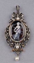 Antique Limoges Enamel Diamond and Seed Pearl Pendant