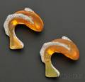 Pair of 18kt Gold Diamond and Carved Fire Opal Carp Brooches Vhernier