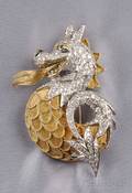 18kt Bicolor Gold and Diamond Dragon ClipBrooch