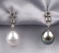 Platinum South Sea Pearl Tahitian Pearl and Diamond Earrings