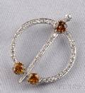 Platinum Diamond and Citrine Brooch