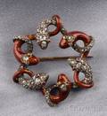 Antique Enamel and Diamond Serpent Brooch