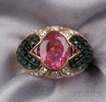 18kt Gold Tourmaline Ruby and Diamond Ring