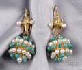 14kt Gold Turquoise and Seed Pearl Earpendants