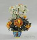 Asian Hardstone Floral Arrangement in a Cloisonne Planter