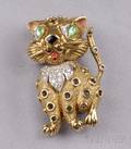 18kt Gold Diamond and Enamel Cat Brooch