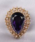14kt Gold Amethyst and Diamond PendantBrooch