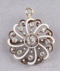 Antique 14kt Gold Diamond and Enamel BroochPendant