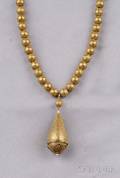Etruscan Revival Gold Bead Necklace and Pendant