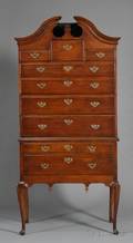 Queen Anne Maple Scrolltop High Chest of Drawers