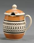 Engineturned Mochaware Covered Mustard Pot