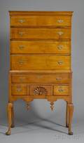 Queen Anne Maple Fancarved High Chest of Drawers