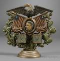 Polychrome Painted Cast Iron Teddy Roosevelt Eagle and Flags Match Holder Stand