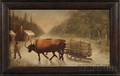 American School 19th Century Winter Scene with Oxen Pulling a Logfilled Sleigh
